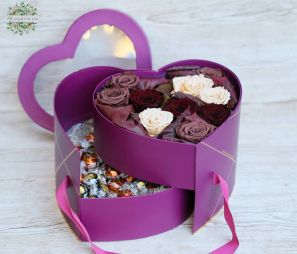flower delivery Budapest - Forever rose heart box with lindt chocolate