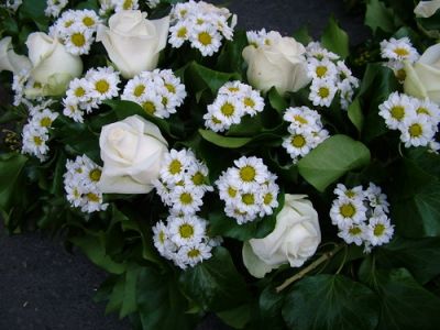 koszorú fehér szantinivel és rózsával (60cm)