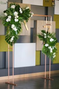 square wedding gate with white flower arrangement (phalaenopsis, lisianthus, white)