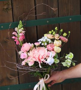 Pink crescent moon bouquet with bunny