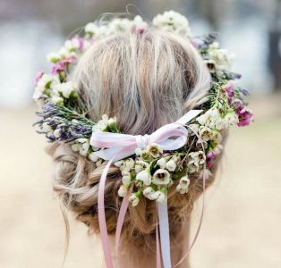 hair flowers, wax (white, purple, pink)
