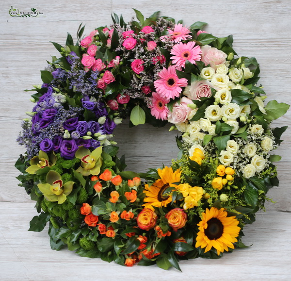 flower delivery Budapest - funeral wreath with flowers in rainbow colors (70cm, 61st)