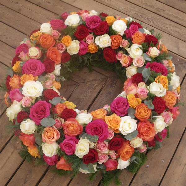 flower delivery Budapest - Funeral wreath with 120 mixed roses