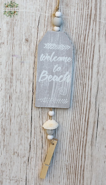 flower delivery Budapest - hanging wooden decor with welcome the beach inscription (6x1x11 cm )