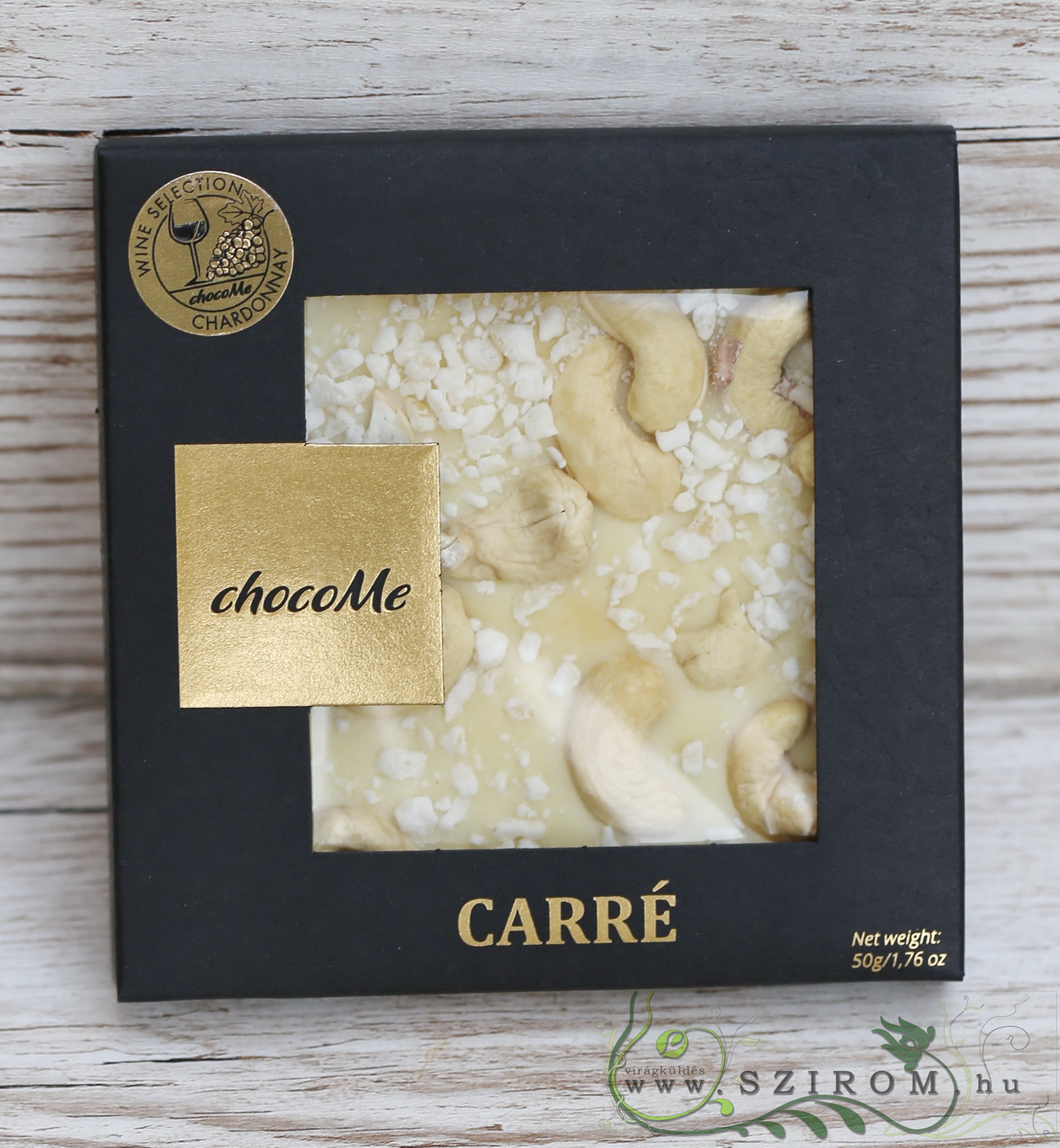 flower delivery Budapest - ChocoMe white chocolate Chardonnay (candied lemon peel, Bourbon vanilla, cashew nuts) 50g