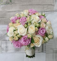 flower delivery Budapest - bridal bouquet (rose, spray rose, purple, cream)