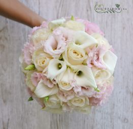 flower delivery Budapest - bridal bouquet (calla, lizianthus, roses, white, pink)