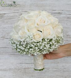 flower delivery Budapest - bridal bouquet (rose, baby breath, cream, white )