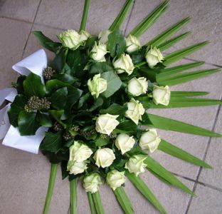 funeral bouquet of green roses