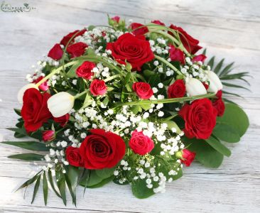 Centerpiece (tulip, rose, white, red), wedding