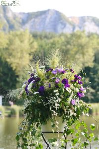 standing flower decoration (sedum,aster, lisianthus, limonium, purple)  Bélapátfalva, wedding