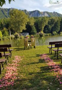 pink petals, standing arrangements, bouquets, chairs decor  Bélapátfalva, wedding