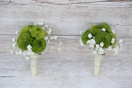 Boutonniere of chrysanthemum and baby's breath (green, white) 1 pc