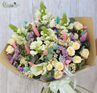 Pastel meadow bouquet with colorful bunnytale (21 stems)