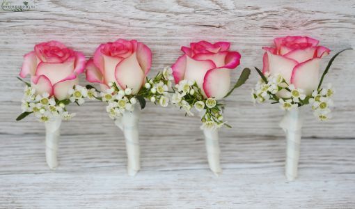Kitűző (rózsa, viaszvirág, rózsaszín, fehér)