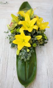 Centerpiece (asian lily, chrysanthemum, cymbidium orchid, yellow, green)