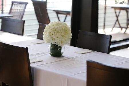 Table decor with white lisianthus in glass ball, A38