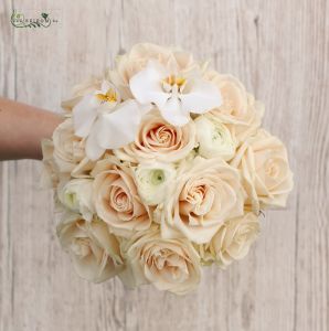 Bridal bouquet (rose, orchid, buttercup, creme, white)