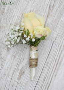 Boutonniere with creme rose, gypsophila