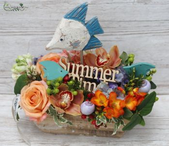 Summer corall reef flower arrangement with fishes 