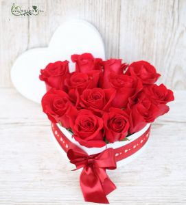 Heart box with 12 red roses