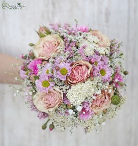bridal bouquet (rose, garden flowers, wild flowers, pink, pastel)