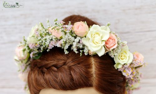 hair wreath (rose, spray rose, limonium, white, pink)