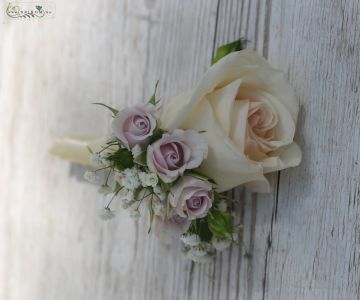 boutonniere (rose, spray rose, purple, pasztell, creme)