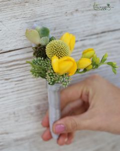 boutonniere (freesia, craspedia, yellow)