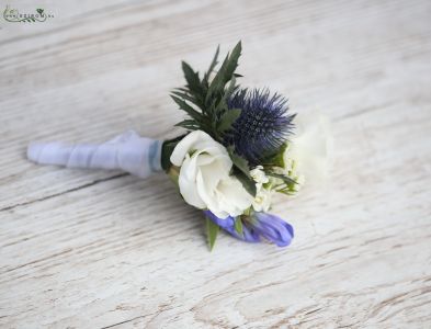 blue boutonniere (eryngium, gentian, lisianthus)