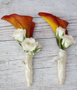 boutonniere made of orange cala and spray roses 1 pc