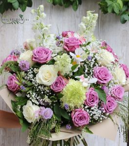 Big meadow flowers and roses bouquet , purple, white (61 stems) 
