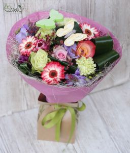Colorful bouquet with butterflies (17 stems)
