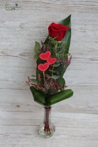 One rose with vase, heart, limonium