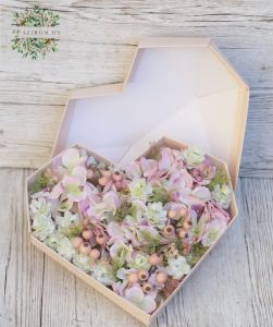 Modern heart shaped box with silk flowers