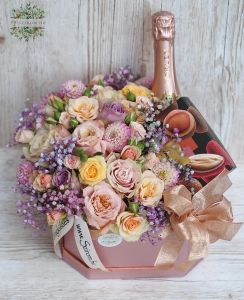 champagne and chocolate in a rosegold box (26 stems)