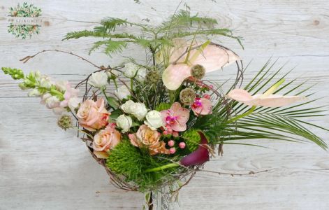 Bouquet with anthirium, orchids and roses
