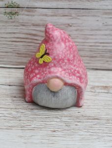 Rózsaszín sipkás kerámia manó 9 cm 