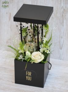 Modern black box with cream flowers