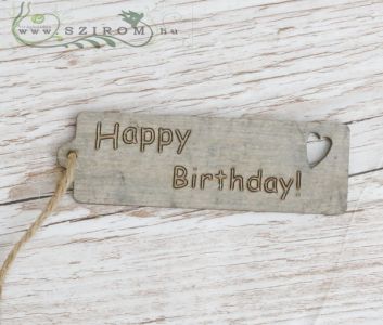 Happy birthsday gray wooden sign with a heart (9cm)