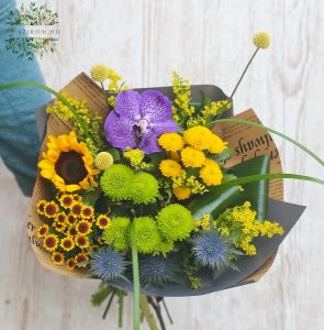 Summer bouquet with orchid and sunflower (12 stems)