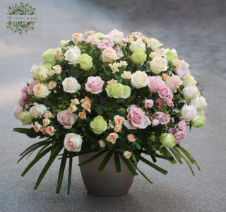 Pastel roses, bush roses in a ceramic pot, 85 strands, 1m