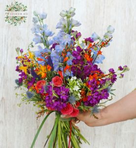 Wildblumen-Brautstrauß (Wildblumen, blau, lila, orange)