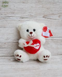 Cream teddy bear, 18 cm, with heart