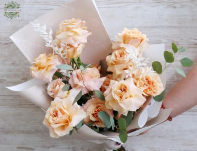 Reflexed roses in crescent moon bouquet