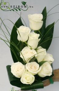 10 white roses in a tall bouquet