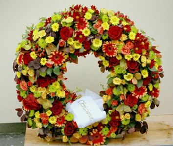 flower wreath orange-red (65cm)