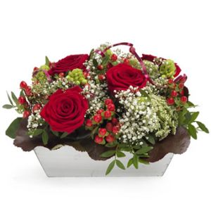 5 rote Rosen mit Beeren (20cm)