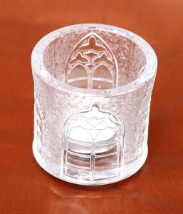 Glass candle holder with candle (8x7,5cm)