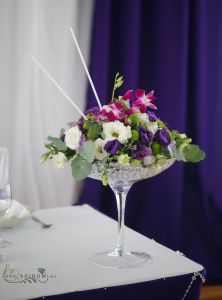 Main table centerpiece coctail cup, purple, Csillebérc, wedding